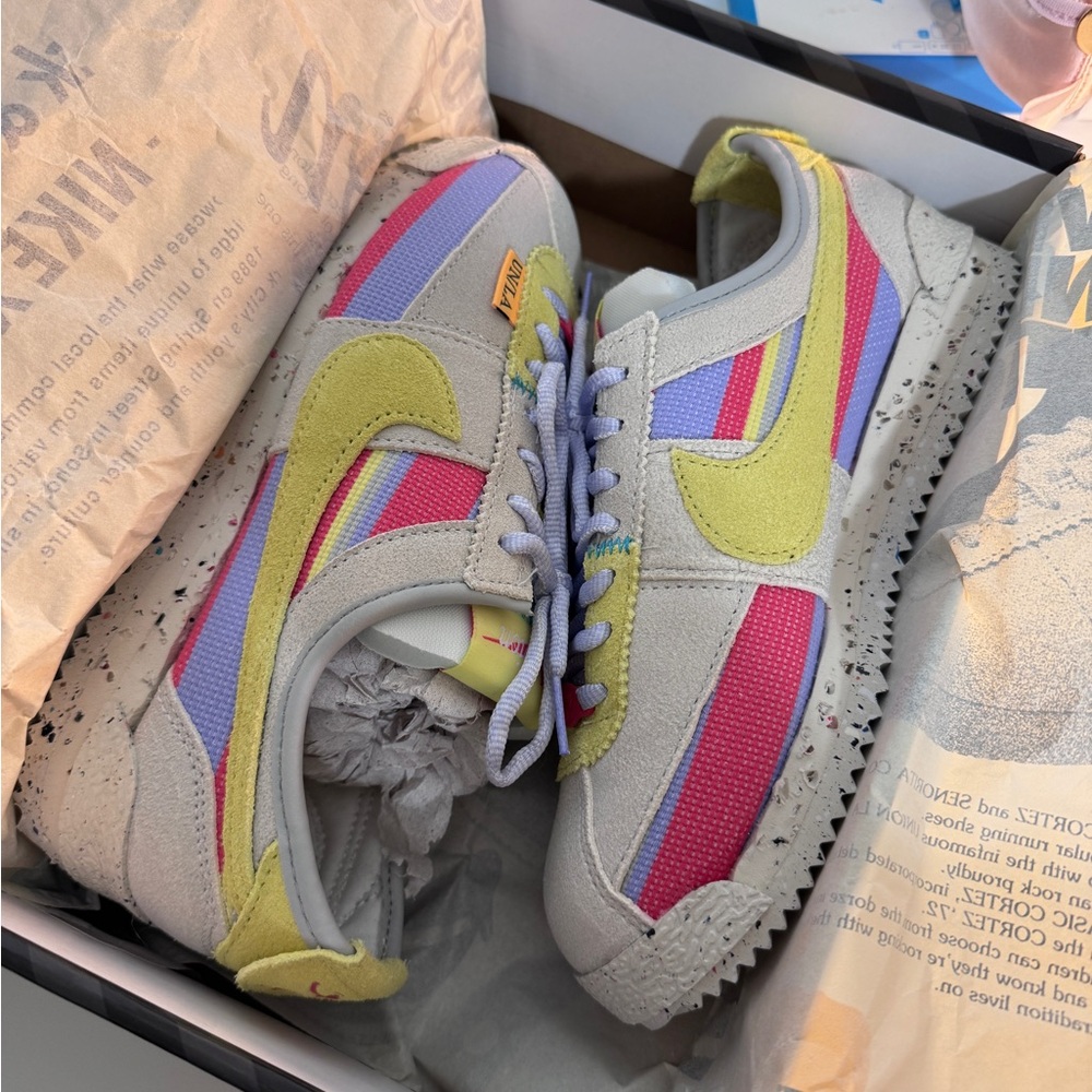 Nike Multicolor Union Cortez Sneakers with Yellow and Pink
